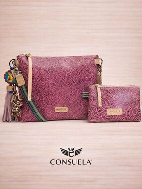 Consuela NWT Menta Downtown Tooled Leather Crossbody W Pouch & Bagcharm